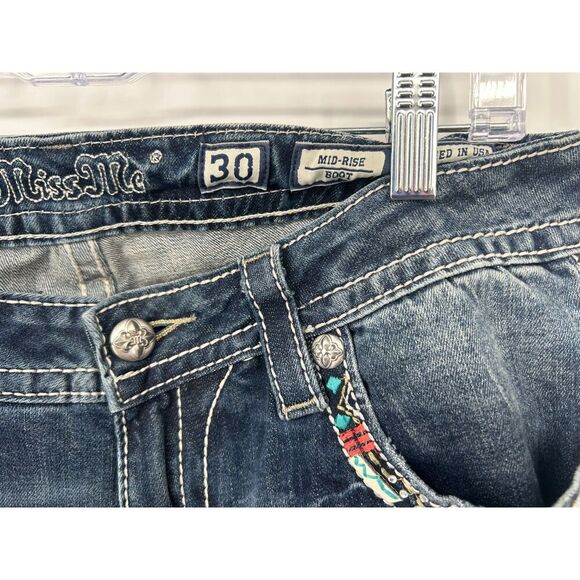 Miss Me WOMENS 30X34 Mid Rise Slim Fit Boot Jeans Sequins - Picture 4 of 6